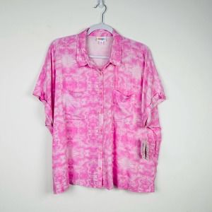 NEW Lularoe Amy Pink White Tie Dye Button Front Blouse Size Medium
